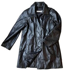 Excelled Leather Trench Coat Women’s Medium Black 3/4 Button Front Mob Wife